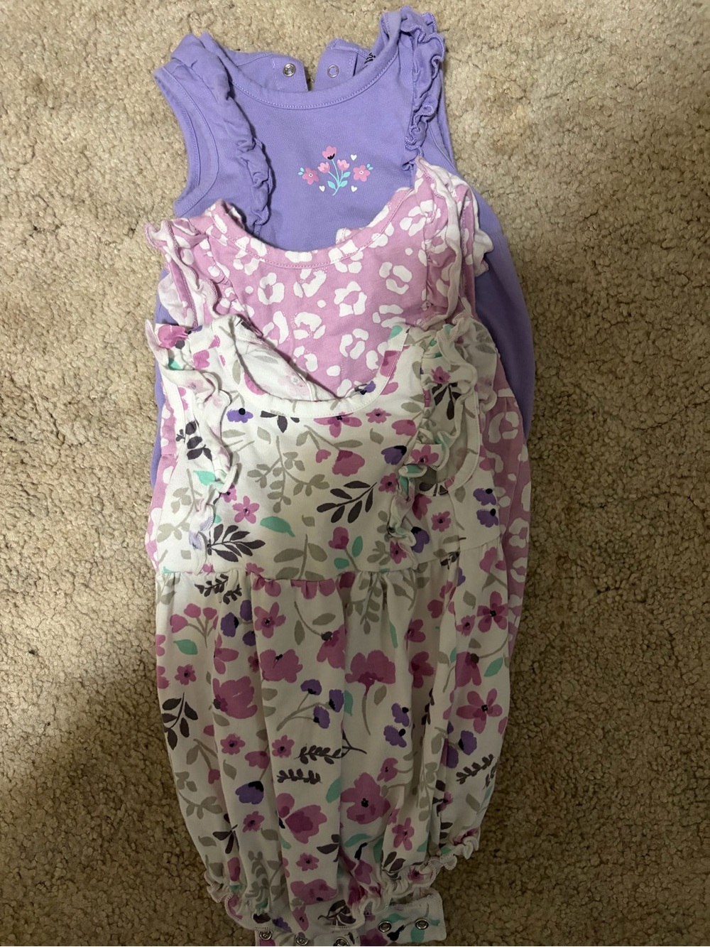 Girls' Purple Floral romper Set - 3-Pack Kids